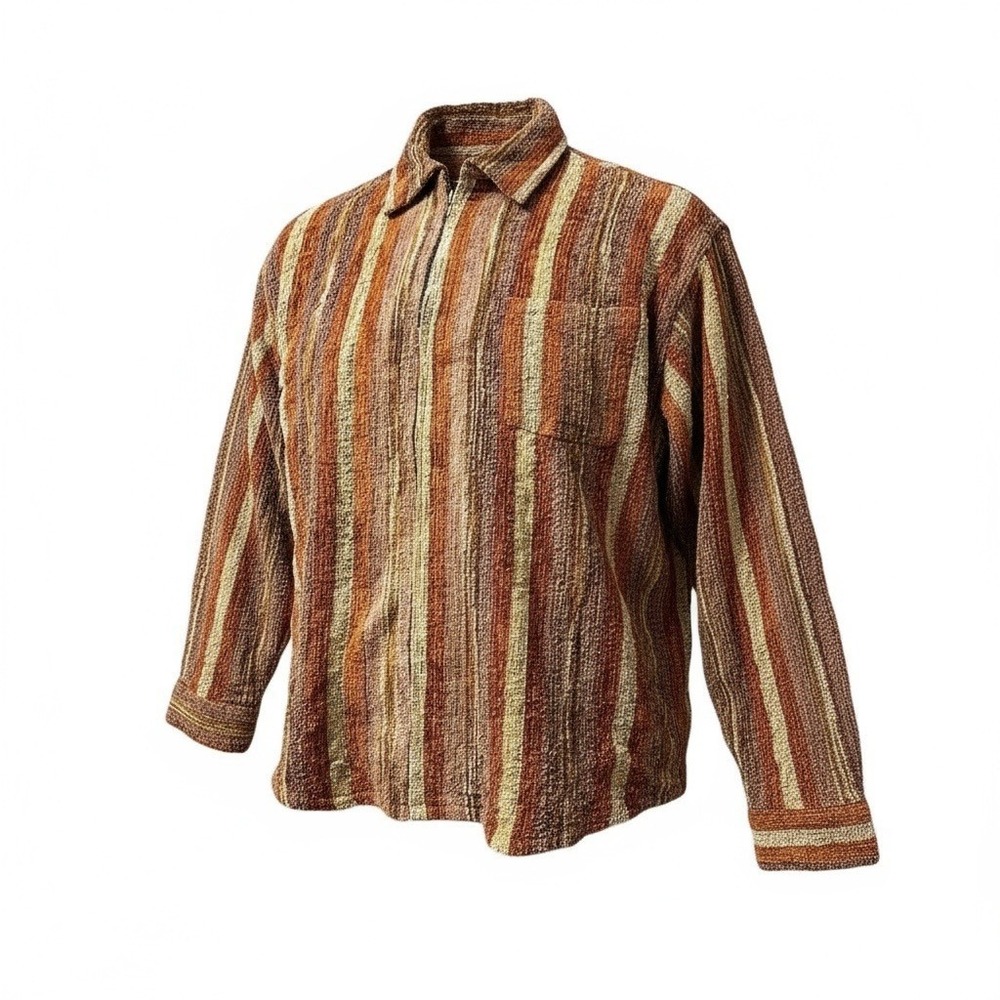 Vintage Chapter by Kohl Mens 3XL Striped Textured Terry Polo‎ Shirt Long Sleeve